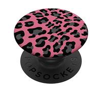 Cute Black Leopard Print Pattern Design For Women On Pink PopSockets PopGrip: Agarre intercambiable para Teléfonos y Tabletas