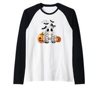 Cute Boo Ghost GNOME For Girls Halloween Bats and Pumpkin Camiseta Manga Raglan
