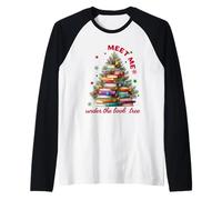 Cute Book Lover Christmas Reading Holiday Librarian Xmas Camiseta Manga Raglan