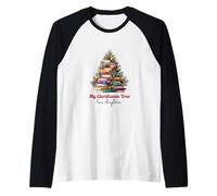 Cute Book Lover Christmas Reading Holiday Librarian Xmas Camiseta Manga Raglan