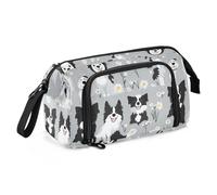 Cute Border Collie Dogs - Bolsa de almacenamiento de gran capacidad con compartimento para lápices con cremallera para mujeres, artículos imprescindibles para la escuela