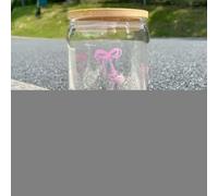 Cute Bow Glass Drinking Mug - 500ml Bow Bottle with Lid and Straw for Iced Coffee, Tea, Cocktails, Water, Teen Girls, Home, Bar, Kitchen, Party, Refreshing Summer Beverages