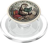 Cute Brown Otter Reading Book Lover Librarian Beige Bookish PopSockets PopGrip para MagSafe