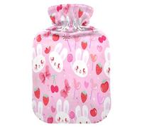 Cute Bunny Faces - Botella de agua caliente con funda de forro polar suave, bolsa de agua caliente para aliviar el dolor de cuello y hombros, terapias frías y calientes, talla S