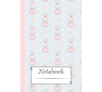 Cute Bunny Graph Paper Notebook - Pastel Rabbit in Polka Dot Dress Journal 6x9, 150 Grid Pages, Kawaii Bow and Heart Aesthetic Notebook with Bunny Illustration on Every Spread