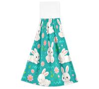 Cute Bunny - Juego de 2 toallas de cocina color verde azulado | Paños de cocina transpirables para decoración de temporada, forro polar coral con pestañas envolventes