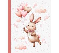 Cute Bunny with Balloons Composition Notebook for Girls: An Aesthetic Pink Journal for Girls in Kindergarten & Elementary featuring a sweet watercolor ... with heart balloons - 110 Wide Ruled Pages