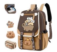Cute Capybara Backpack for School, Kawaii Children's School Bag with Capybara Pencil Case, Large Capacity Waterproof Cute Capybara School Backpack, Preppy School Bag for Kids (E)