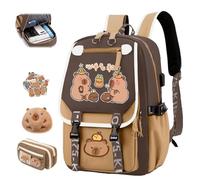 Cute Capybara Backpack for School, Kawaii Children's School Bag with Capybara Pencil Case, Large Capacity Waterproof Cute Capybara School Backpack, Preppy School Bag for Kids (A)