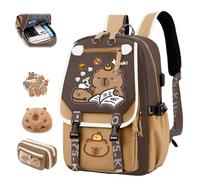 Cute Capybara Backpack for School, Kawaii Children's School Bag with Capybara Pencil Case, Large Capacity Waterproof Cute Capybara School Backpack, Preppy School Bag for Kids (C)