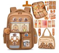 Cute Capybara Backpack with Lunch Bag and Stationery Set, Large Capacity School Bag for Girls Boys with Padded Straps and Multiple Compartments, Gift for Teens and Students