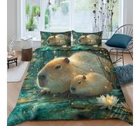 Cute Capybara Funda De Edredón 3D,Huge Water Lilies Golden Fireflies Juegos De Ropa De Cama Microfibra, Impresas De con Funda De Almohada 3 Piezas Niño Niña King（220x240cm）