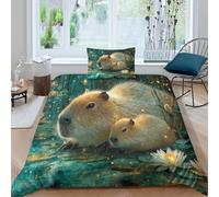 Cute Capybara Juego De Cama Huge Water Lilies Golden Fireflies Impresión En 3D,para Funda Nórdica con Cremallera,Fundas De Almohada Suave Transpirable para Niñas Y Niños Single（135x200cm）