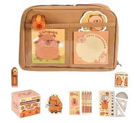Cute Capybara Pencil Case, Stationery Bag Set with 12 Compartments, Capybara Study Supplies, Large Capacity Pencil Case with Pens, Clips, Stickers, Rulers and More (A)