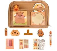 Cute Capybara Pencil Case, Stationery Bag Set with 12 Compartments, Capybara Study Supplies, Large Capacity Pencil Case with Pens, Clips, Stickers, Rulers and More (B)