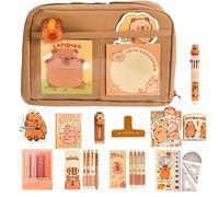 Cute Capybara Pencil Case, Stationery Bag Set with 12 Compartments, Capybara Study Supplies, Large Capacity Pencil Case with Pens, Clips, Stickers, Rulers and More (C)