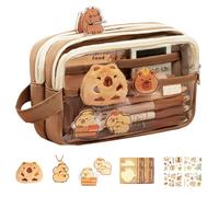 Cute Capybara Pencil Case - Sturdy Material, Stationery Organizer with Stickers and Pins, Large Capacity Cute Stationery | Organizer Portable Holder Box for Student Teen Girls Boys Kid School Storage