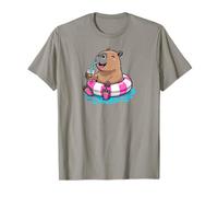 Cute Capybara Pool Float Beach Summer Rainbow Boba Tea Camiseta