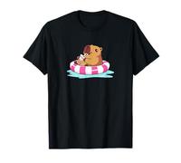 Cute Capybara Pool Float Beach Summer Rainbow Boba Tea Camiseta