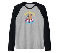 Cute Capybara Pool Float Beach Summer Rainbow Boba Tea Camiseta Manga Raglan