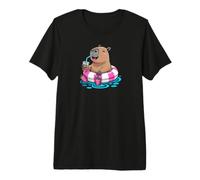 Cute Capybara Pool Float Beach Summer Rainbow Boba Tea Camiseta Premium