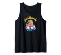 Cute Capybara Pool Float Beach Summer Rainbow Boba Tea Camiseta sin Mangas