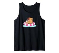 Cute Capybara Pool Float Beach Summer Rainbow Boba Tea Camiseta sin Mangas