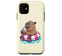 Cute Capybara Pool Float Beach Summer Rainbow Boba Tea Carcasa para iPhone 11