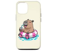 Cute Capybara Pool Float Beach Summer Rainbow Boba Tea Carcasa para iPhone 12/12 Pro