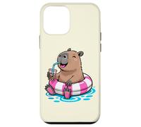 Cute Capybara Pool Float Beach Summer Rainbow Boba Tea Carcasa para iPhone 12 mini