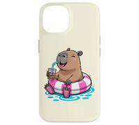 Cute Capybara Pool Float Beach Summer Rainbow Boba Tea Carcasa para iPhone 14