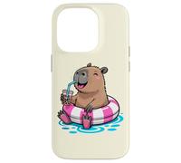 Cute Capybara Pool Float Beach Summer Rainbow Boba Tea Carcasa para iPhone 14 Pro