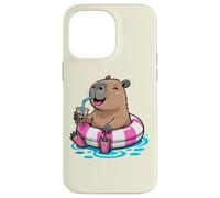 Cute Capybara Pool Float Beach Summer Rainbow Boba Tea Carcasa para iPhone 14 Pro Max