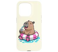 Cute Capybara Pool Float Beach Summer Rainbow Boba Tea Carcasa para iPhone 15 Pro