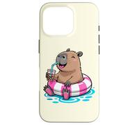 Cute Capybara Pool Float Beach Summer Rainbow Boba Tea Carcasa para iPhone 16 Pro