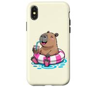 Cute Capybara Pool Float Beach Summer Rainbow Boba Tea Carcasa para iPhone X/XS