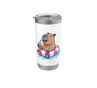 Cute Capybara Pool Float Beach Summer Rainbow Boba Tea Vaso térmico de acero inoxidable de doble pared