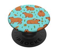 Cute Capybara with Sunflowers Girly Pattern for Capy Lovers PopSockets PopGrip Adhesivo