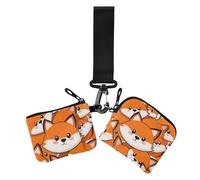 Cute Cartoon Fox - Carteras dobles para mujer, fundas para tarjetas de visita, delgada, desmontable, monedero con llavero, 2 paquetes, Lindo zorro de dibujos animados, 1 size, Casual