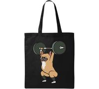 Cute Cartoon Pug Powerlifter Snatch Snatching Barbell Natural Ecológico Algodón Tote Bolsa Negro, Negro, Talla única, Negro 1, One size