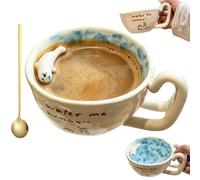 Cute Cartoon Seal Ceramic Mug, Handmade Coffee Cup with 3D Swimming Seal Figures, Marine Animal Mugs with Blue Ocean Interior and Water Me Human Design