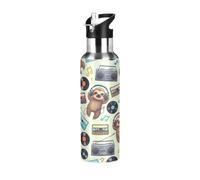 Cute Cartoon Sloths - Botella de agua de acero inoxidable con aislamiento y pajilla, de 32 onzas, a prueba de fugas, botella de agua deportiva sin BPA
