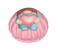 Cute Cartoon Valentines Gnome Holding The Heart Gorro de ducha, gorros de ducha de baño reutilizables para mujeres de pelo largo, gorro de ducha de baño impermeable de doble capa protector de cabell