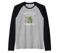 Cute Cartoon Womens Just A Girl Who Loves Kawaii Dragon Camiseta Manga Raglan