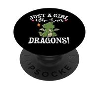 Cute Cartoon Womens Just A Girl Who Loves Kawaii Dragon PopSockets PopGrip Adhesivo