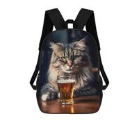 Cute Cat And A Beer Mochila Escolar Infantil De 17 Pulgadas, Mochila Escolar Impresa En 3D Para Niños De Primaria Y Secundaria
