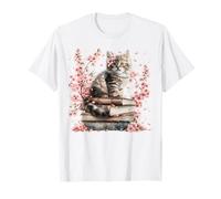 Cute Cat and Book Lover Graphic For Women Who Loves Reading Camiseta