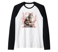 Cute Cat and Book Lover Graphic For Women Who Loves Reading Camiseta Manga Raglan