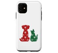 Cute Cat and Dog Christmas Holiday Red Green Snowflakes Pet Carcasa para iPhone 11