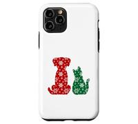 Cute Cat and Dog Christmas Holiday Red Green Snowflakes Pet Carcasa para iPhone 11 Pro